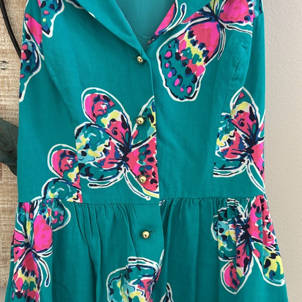 Lilly Pulitzer Teal Butterfly Print Dress size 2 pre owned Used - Picture 5 of 10